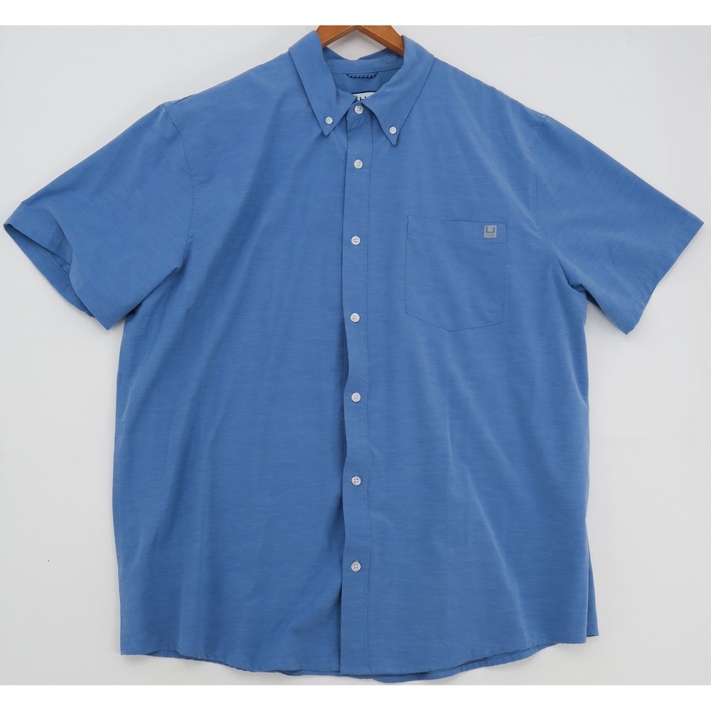 Huk Mens XXL Blue Short Sleeve Button Down Fishing Shirt H1500154-445